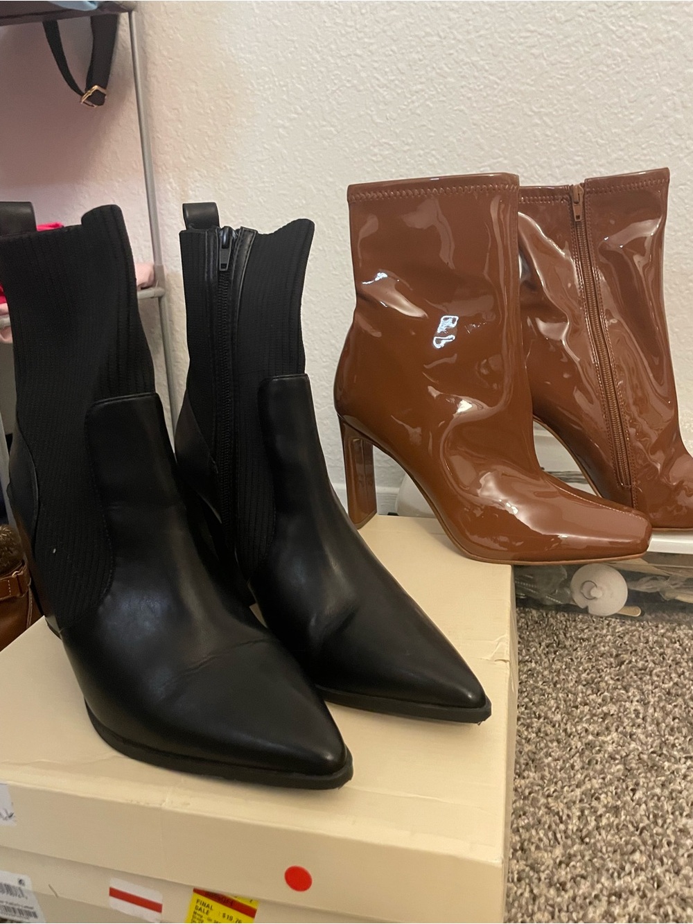 Women's Pointed Toe Ankle Boots in Black and Brown - Chic Heeled Booties